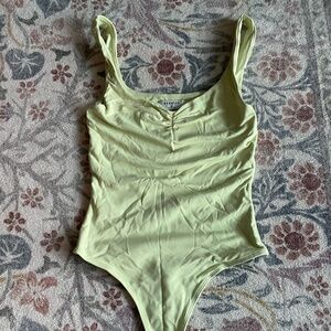 Babaton Pale Yellow Cinched Sweetheart Bodysuit, Size XS